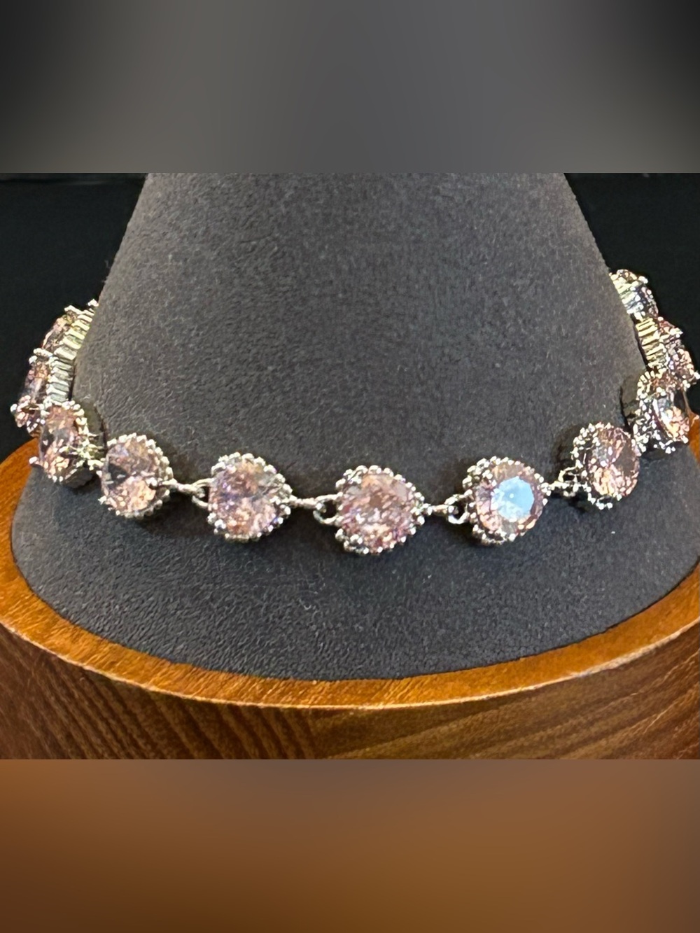 BAD Soft Pastel Pink Round Crystal Tennis Style Line Bracelet 8”